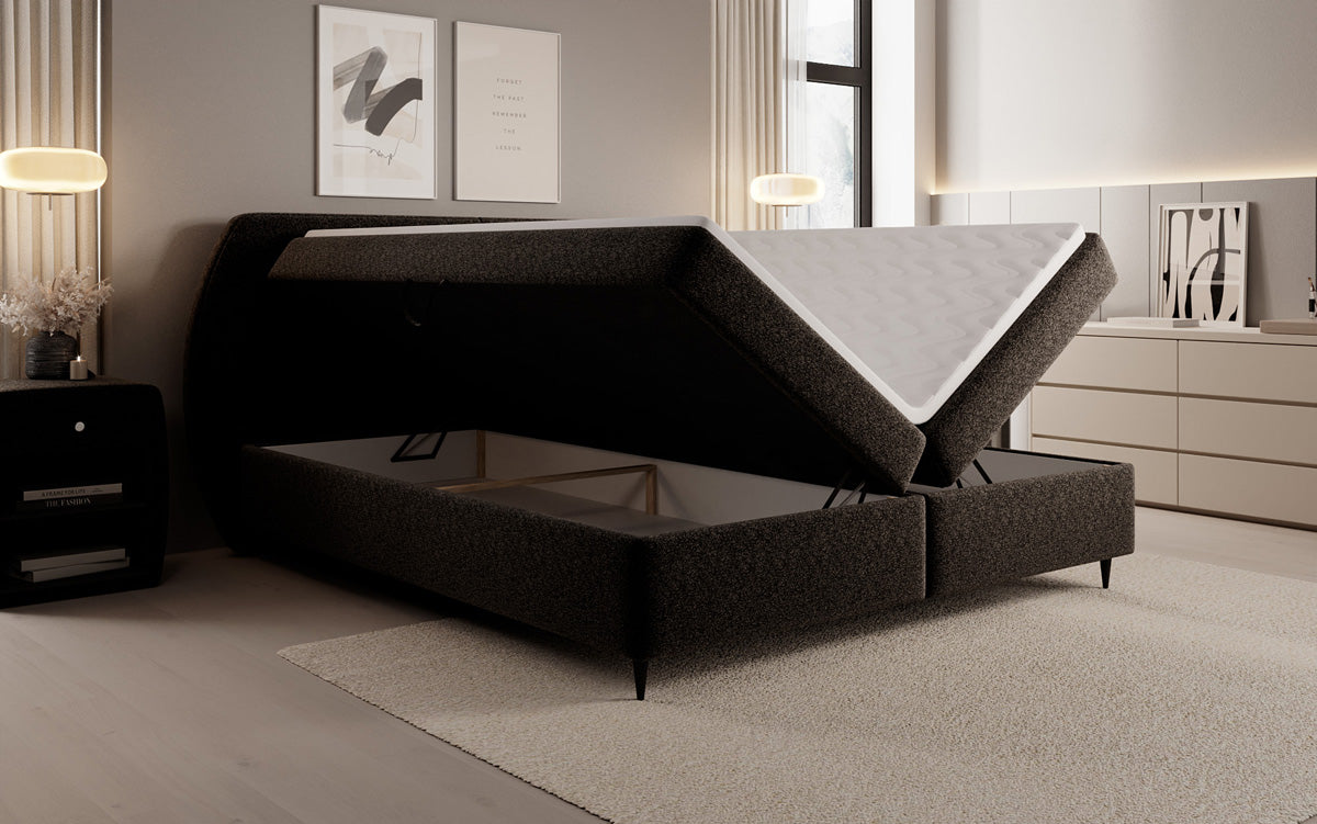 Boxspringbed Nara in structuurstof met opbergruimte