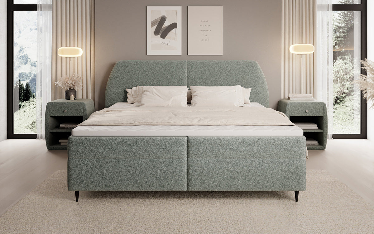 Boxspringbed Nara in structuurstof met opbergruimte