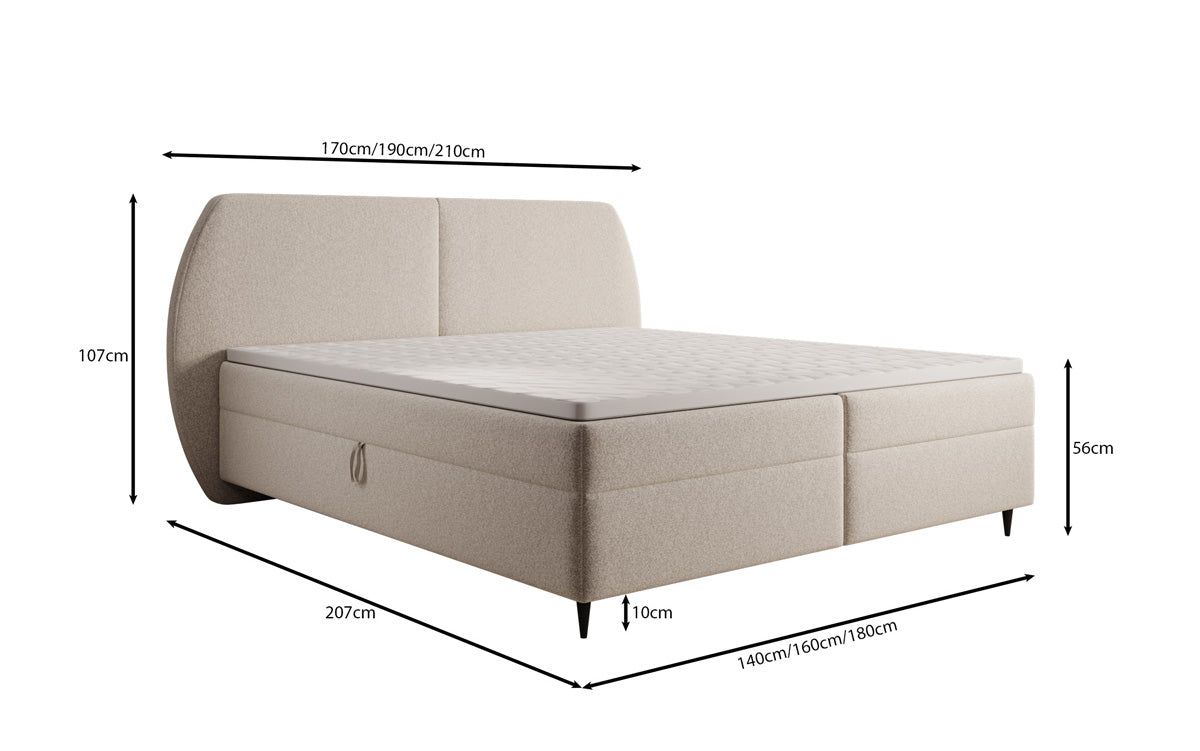 Boxspringbed Nara in structuurstof met opbergruimte