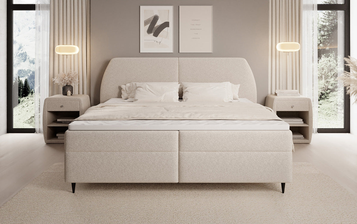 Boxspringbed Nara in structuurstof met opbergruimte