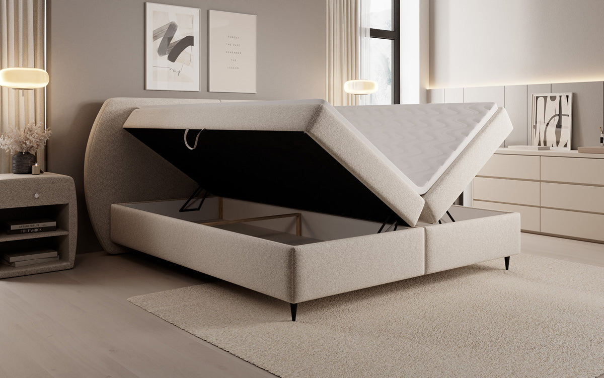 Boxspringbed Nara in structuurstof met opbergruimte