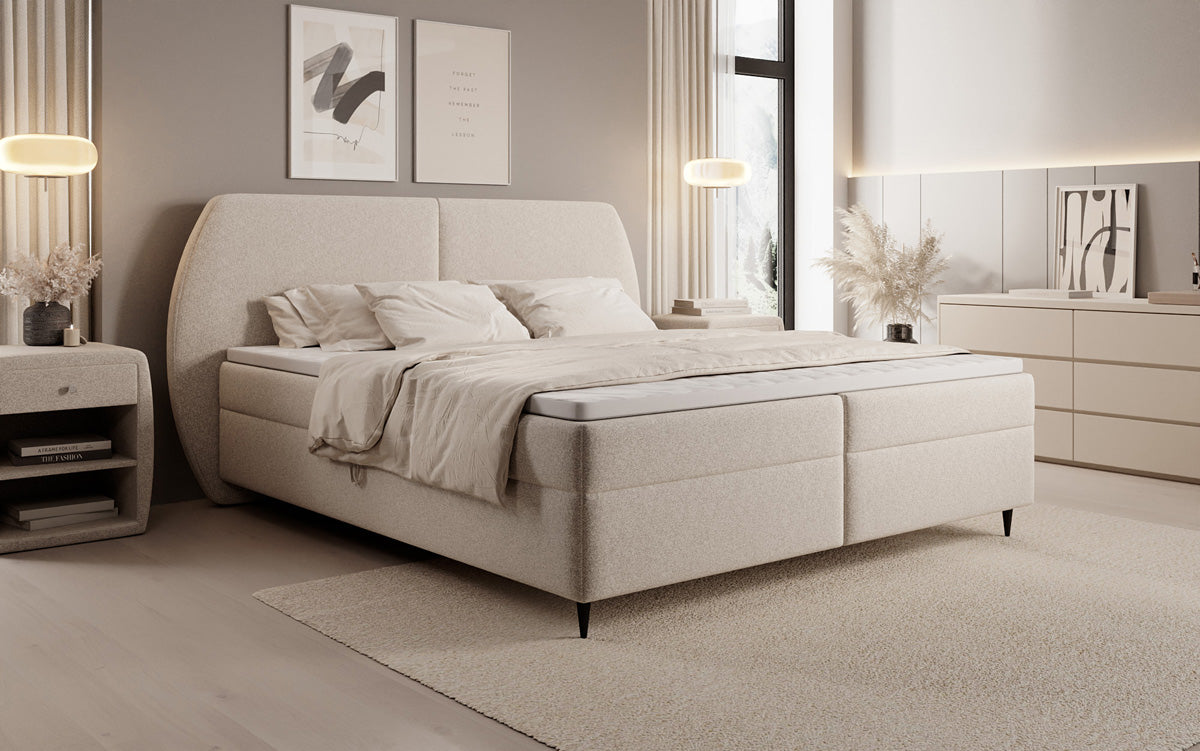 Boxspringbed Nara in structuurstof met opbergruimte