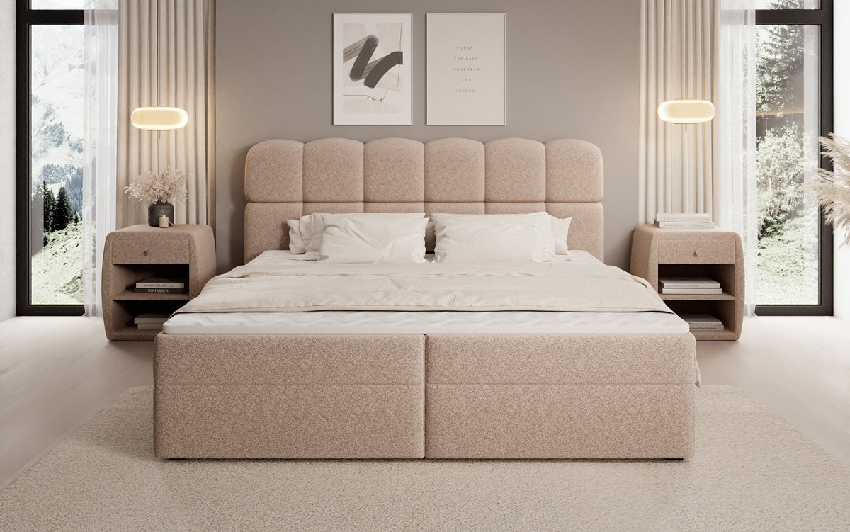 Boxspringbed Tilde in structuurstof met opbergruimte