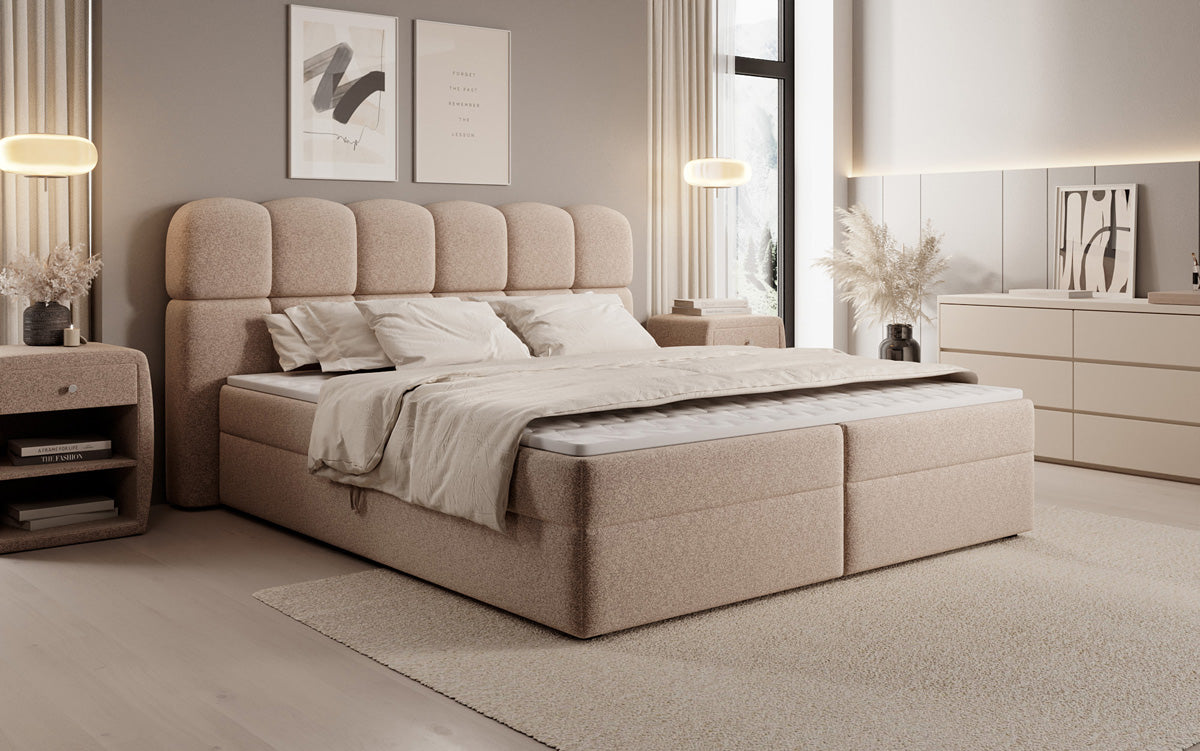 Boxspringbed Tilde in structuurstof met opbergruimte