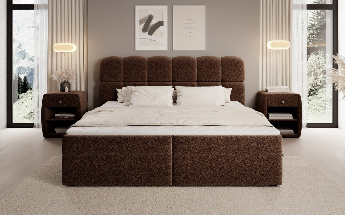 Boxspringbed Tilde in structuurstof met opbergruimte
