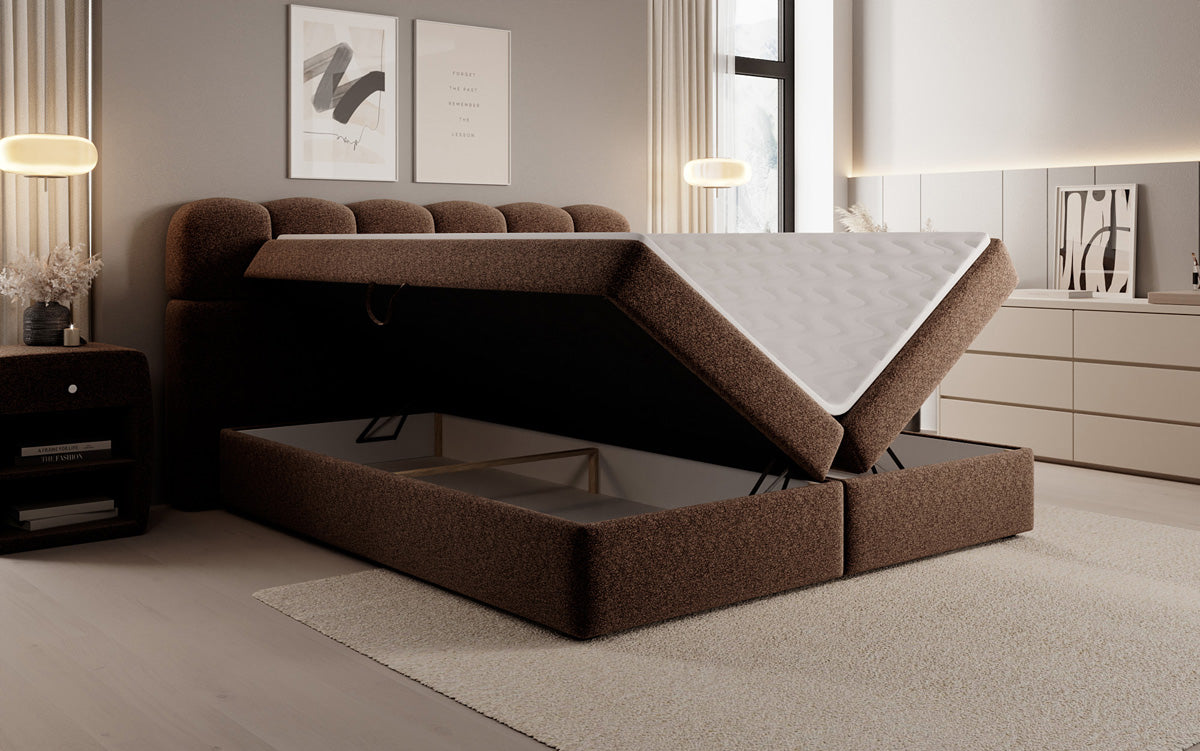 Boxspringbed Tilde in structuurstof met opbergruimte