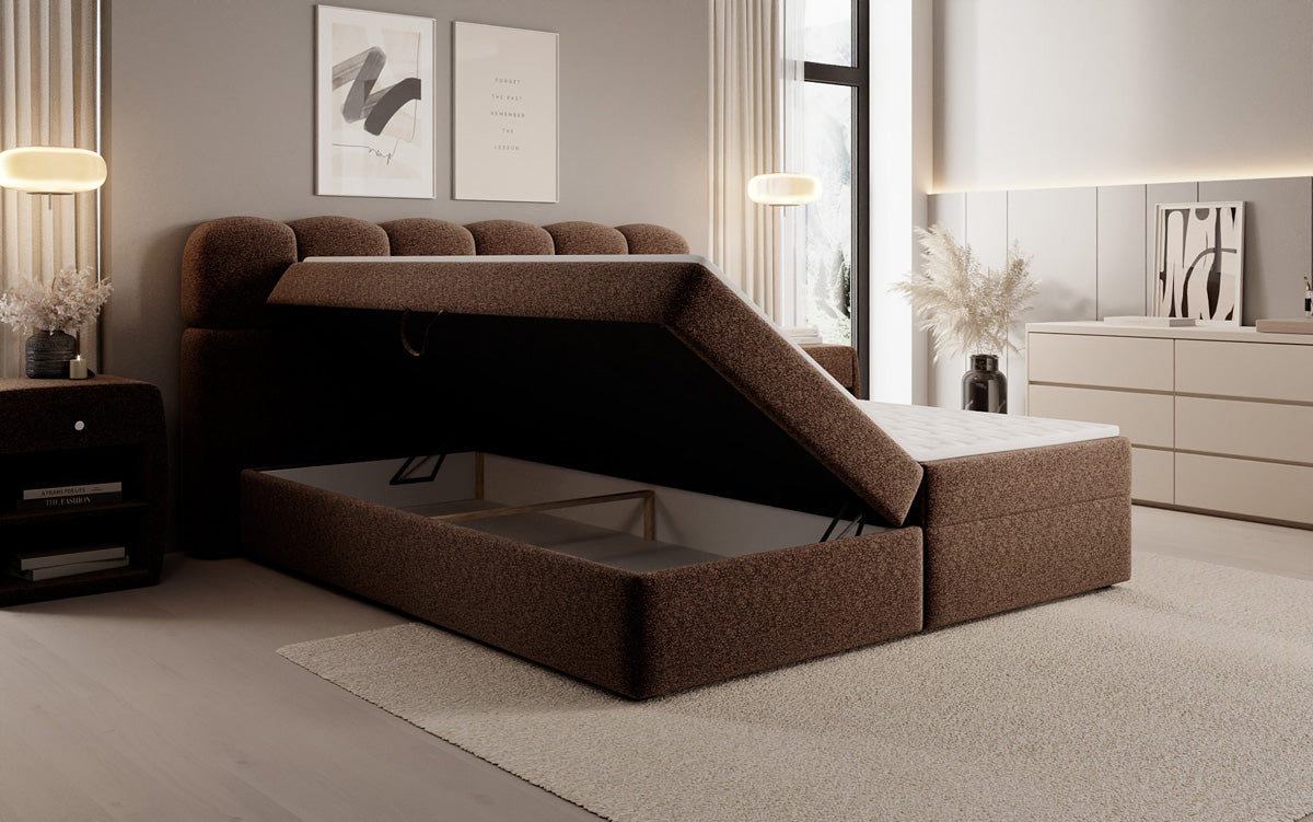 Boxspringbed Tilde in structuurstof met opbergruimte