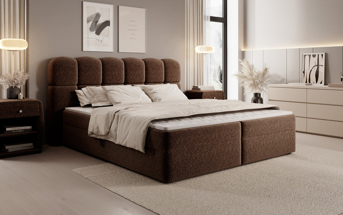 Boxspringbed Tilde in structuurstof met opbergruimte