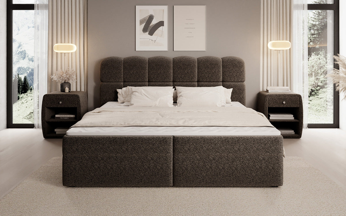 Boxspringbed Tilde in structuurstof met opbergruimte