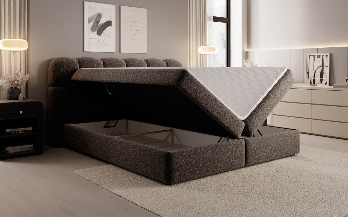 Boxspringbed Tilde in structuurstof met opbergruimte