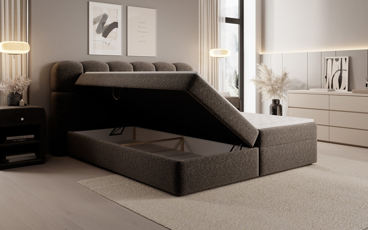 Boxspringbed Tilde in structuurstof met opbergruimte