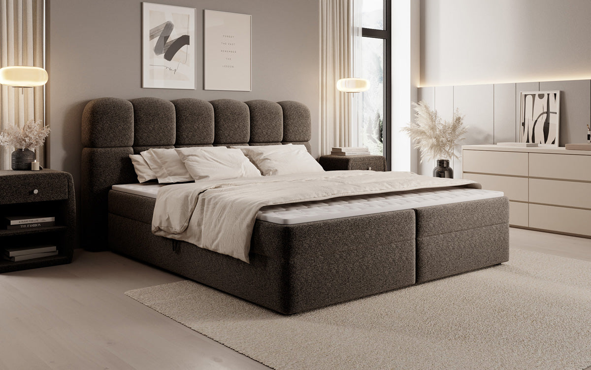 Boxspringbed Tilde in structuurstof met opbergruimte