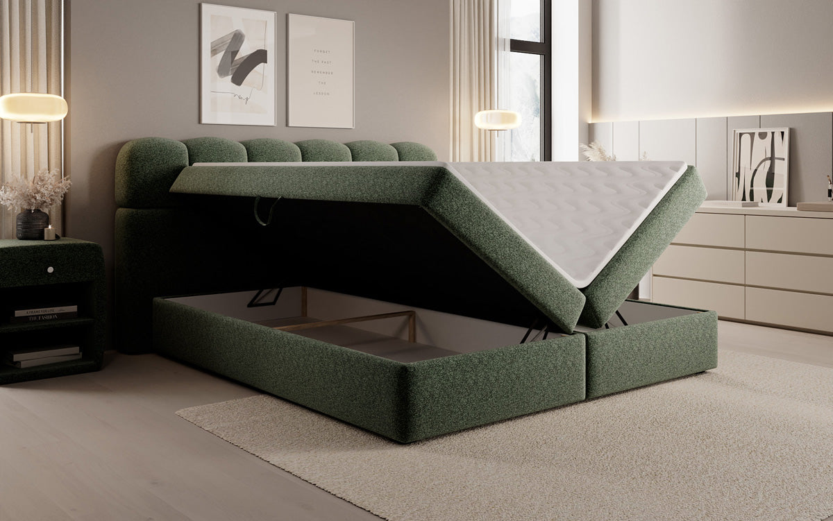 Boxspringbed Tilde in structuurstof met opbergruimte