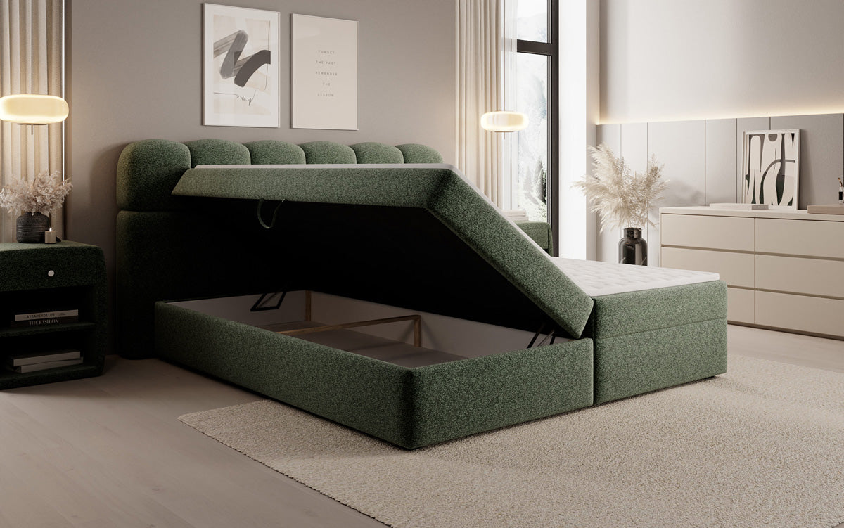 Boxspringbed Tilde in structuurstof met opbergruimte
