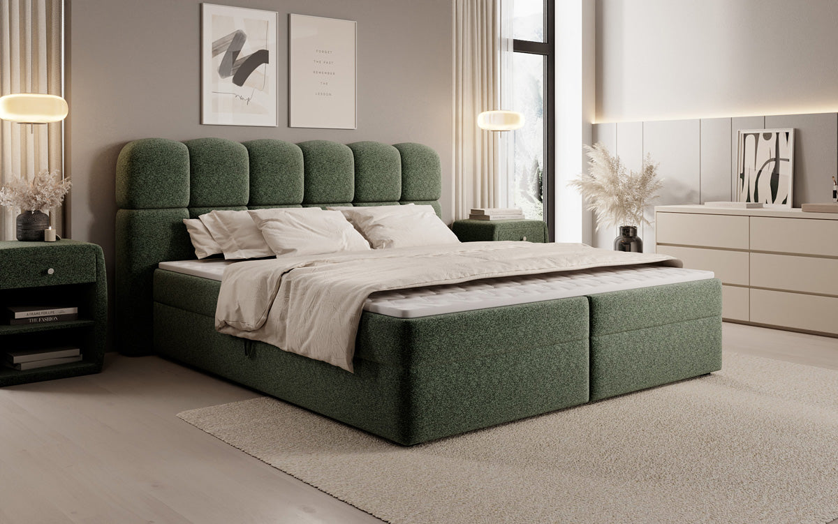 Boxspringbed Tilde in structuurstof met opbergruimte