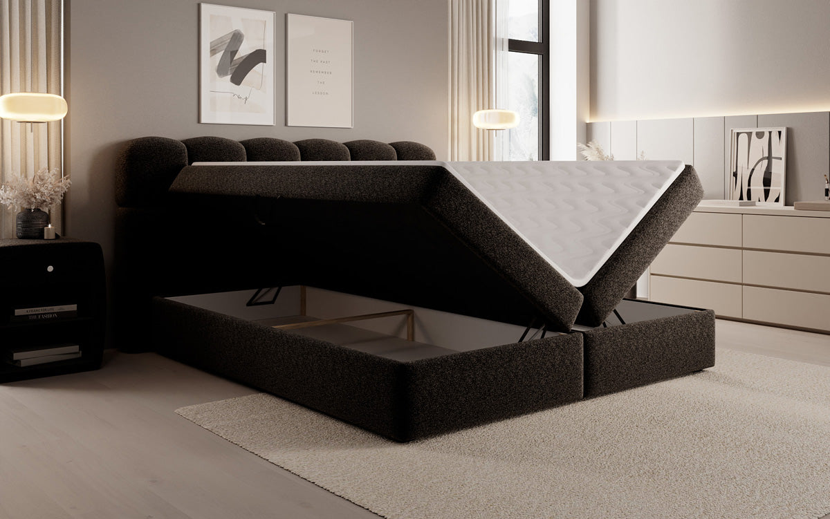 Boxspringbed Tilde in structuurstof met opbergruimte