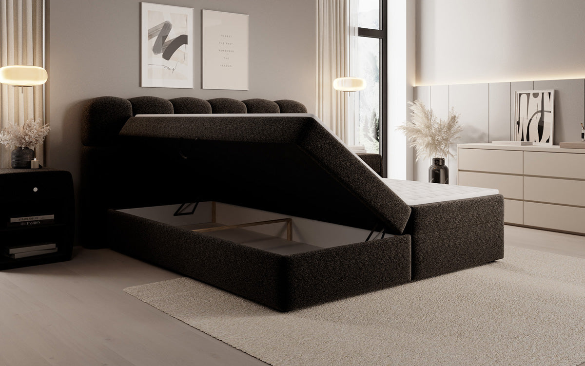 Boxspringbed Tilde in structuurstof met opbergruimte
