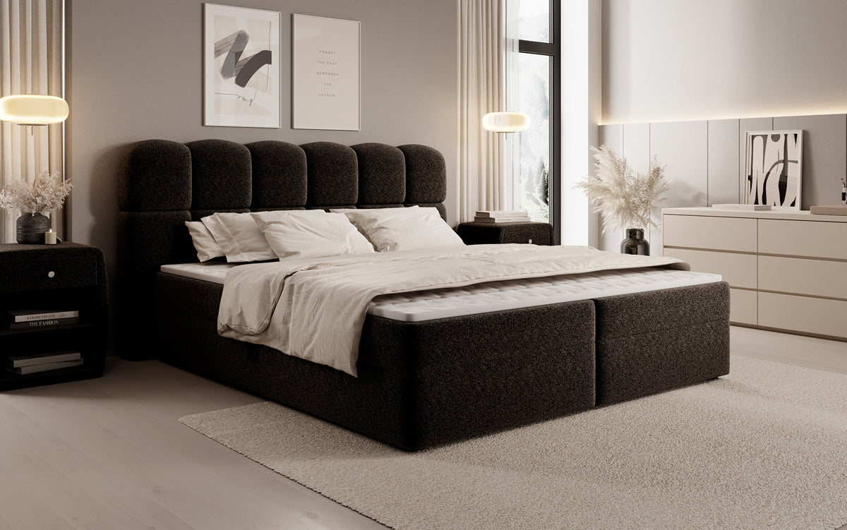 Boxspringbed Tilde in structuurstof met opbergruimte