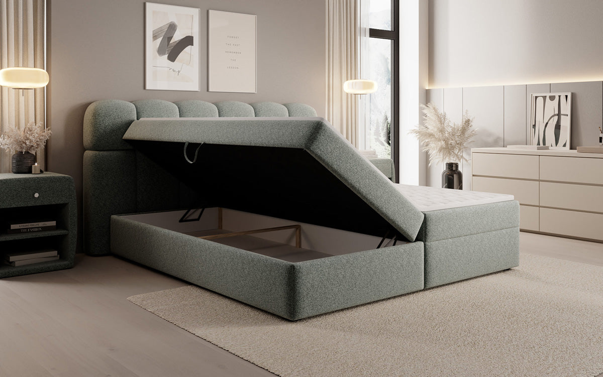 Boxspringbed Tilde in structuurstof met opbergruimte