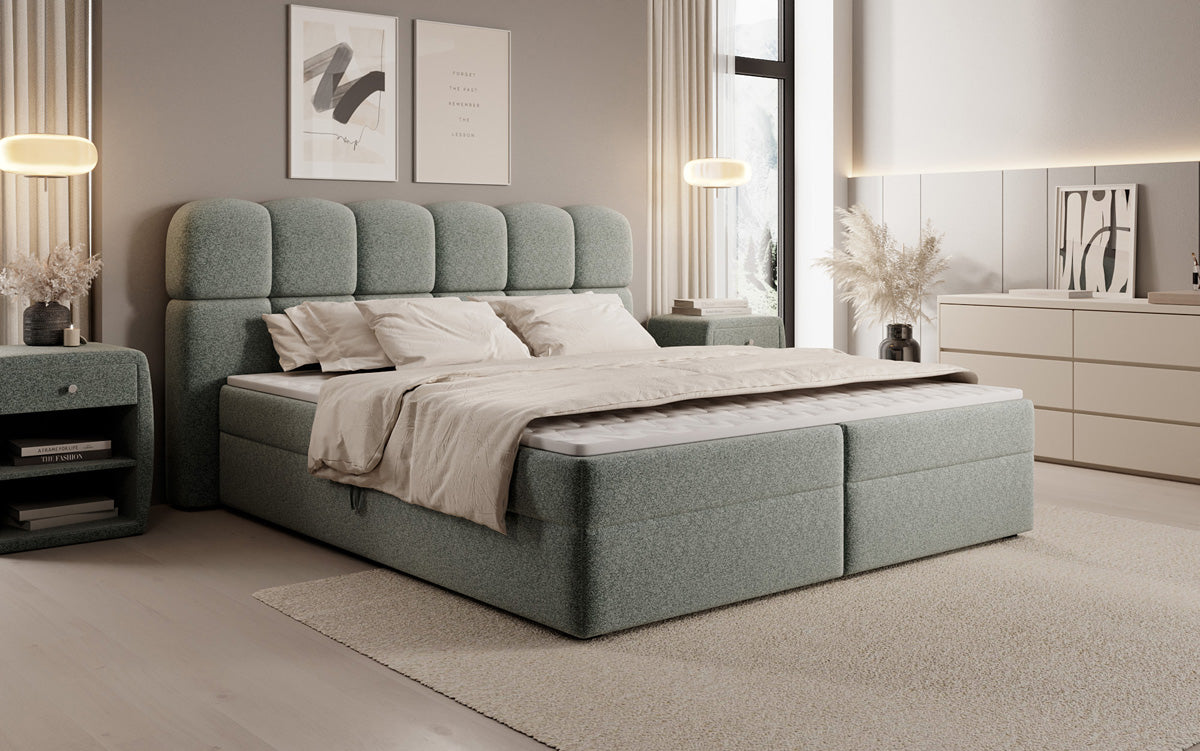 Boxspringbed Tilde in structuurstof met opbergruimte