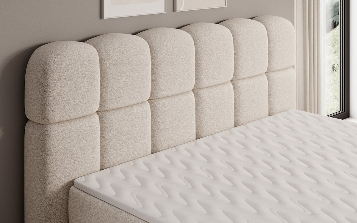Boxspringbed Tilde in structuurstof met opbergruimte