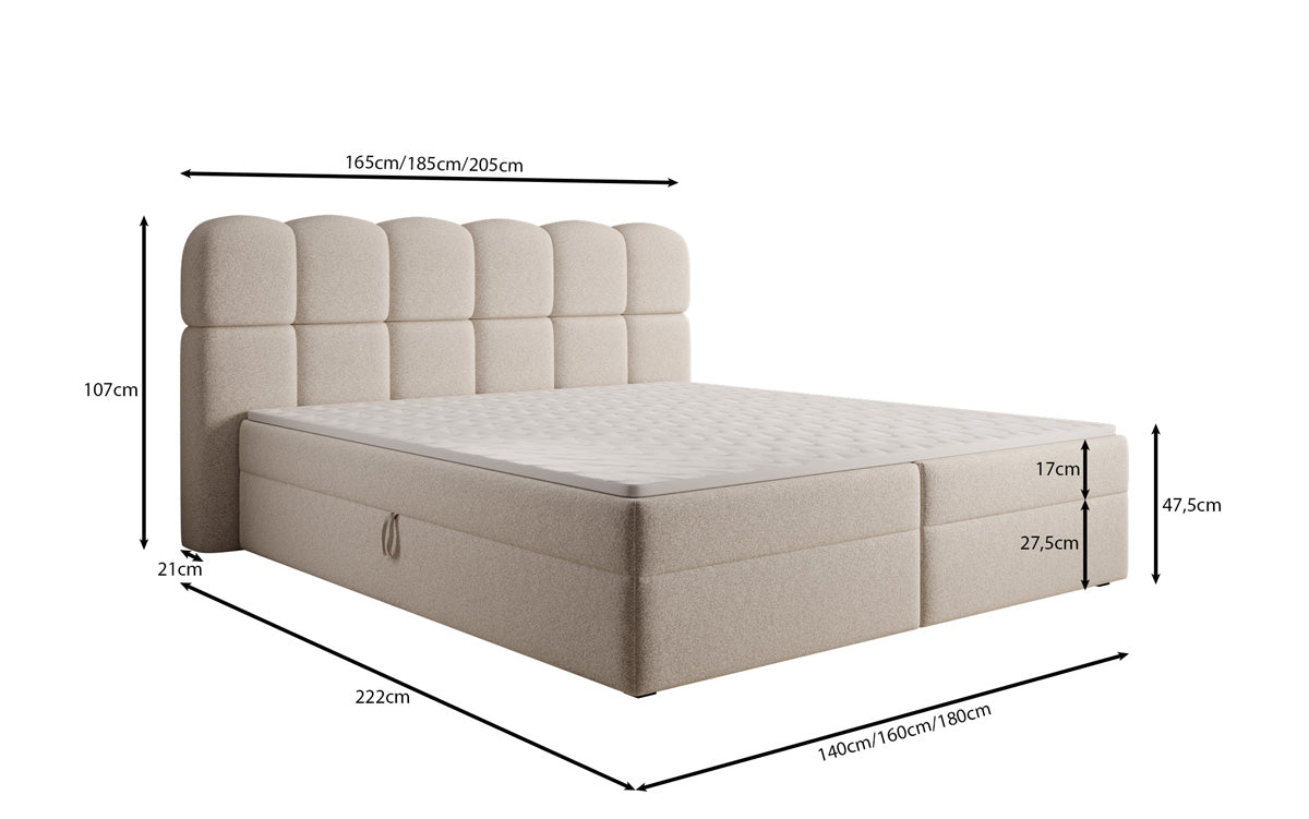 Boxspringbed Tilde in structuurstof met opbergruimte