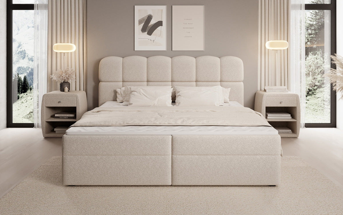 Boxspringbed Tilde in structuurstof met opbergruimte