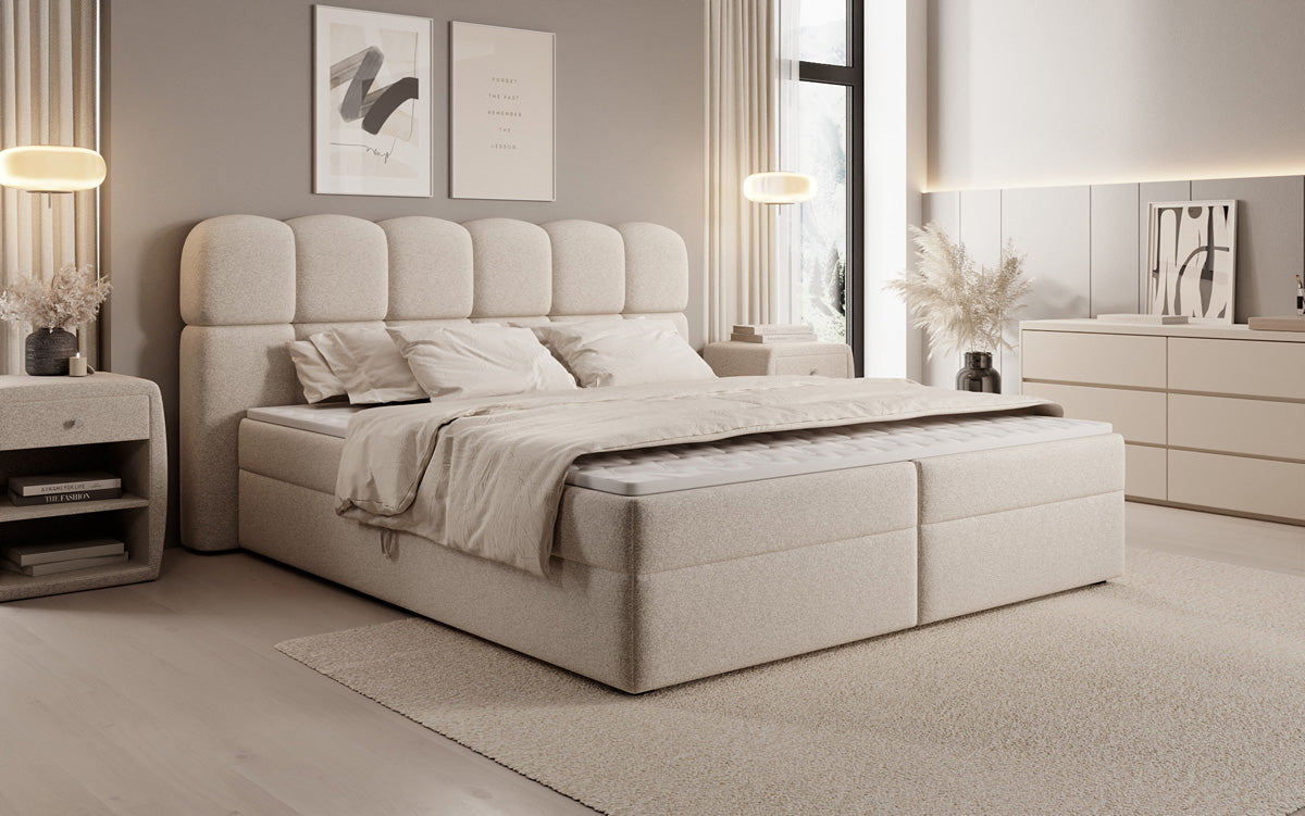 Boxspringbed Tilde in structuurstof met opbergruimte