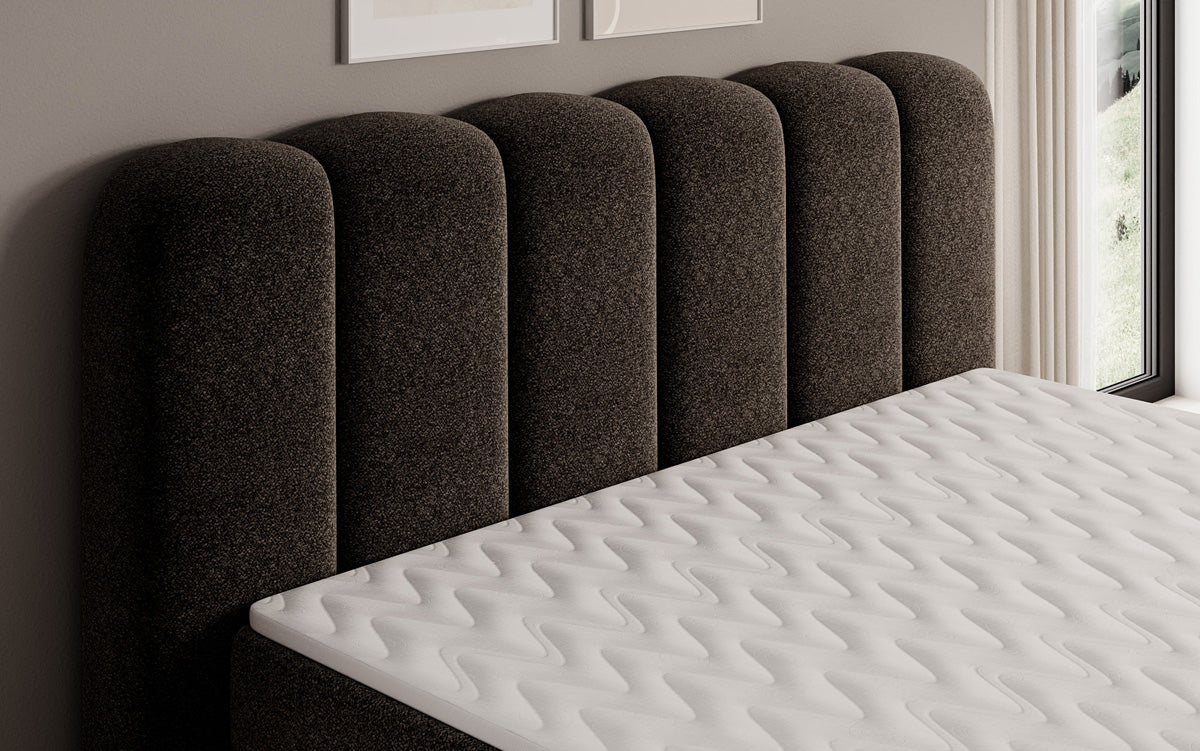 Boxspringbed Bologna in structuurstof met opbergruimte