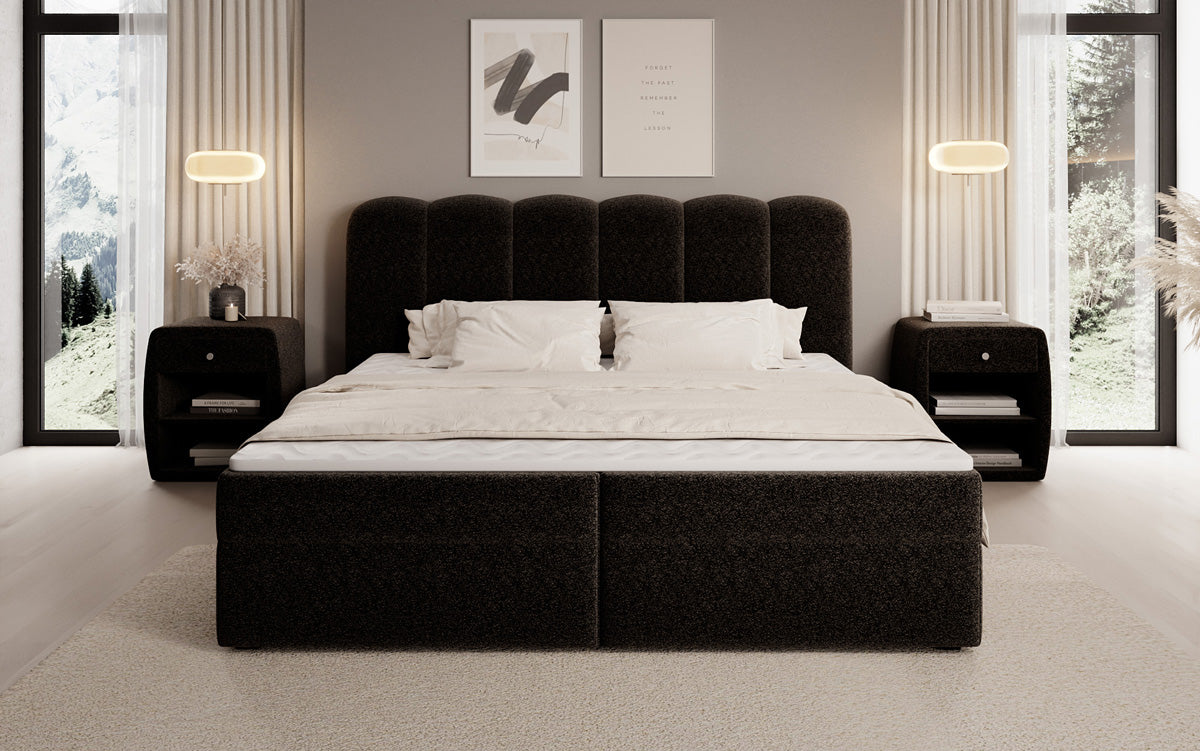 Boxspringbed Bologna in structuurstof met opbergruimte
