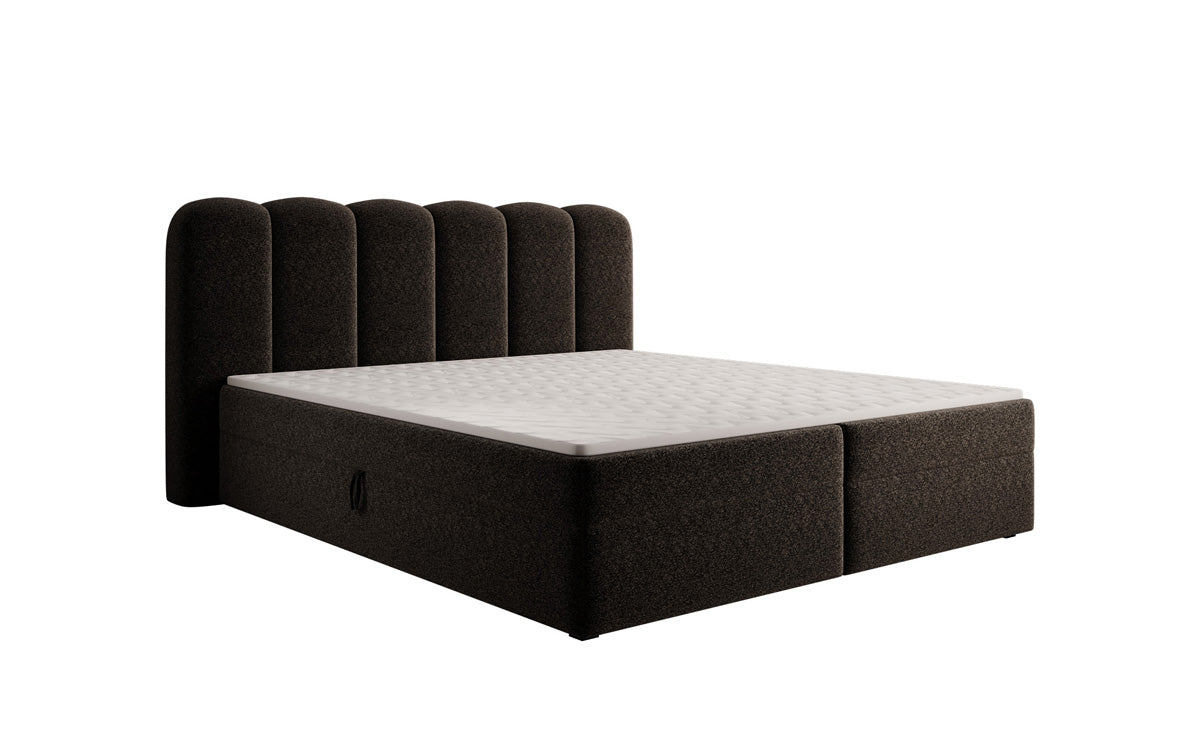 Boxspringbed Bologna in structuurstof met opbergruimte