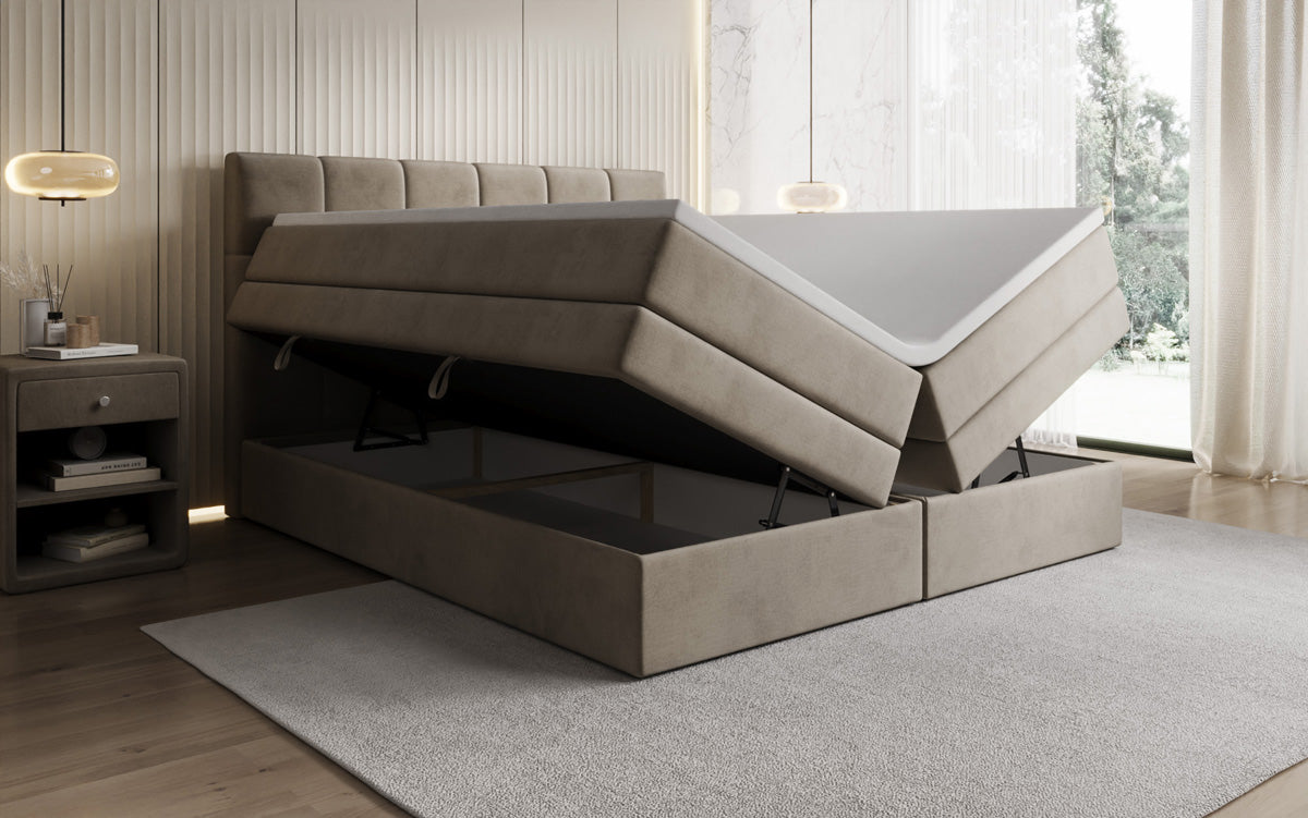 Boxspringbed Windsor met opbergruimte in Fluweel