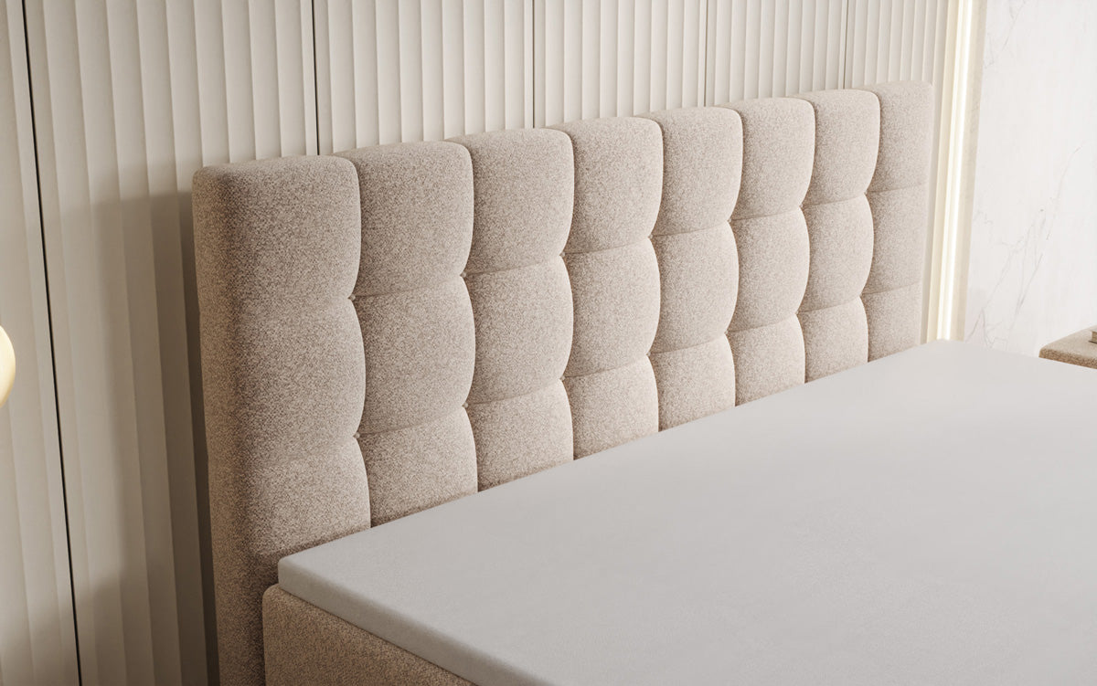 Boxspringbed Grandé in structuurstof met opbergruimte
