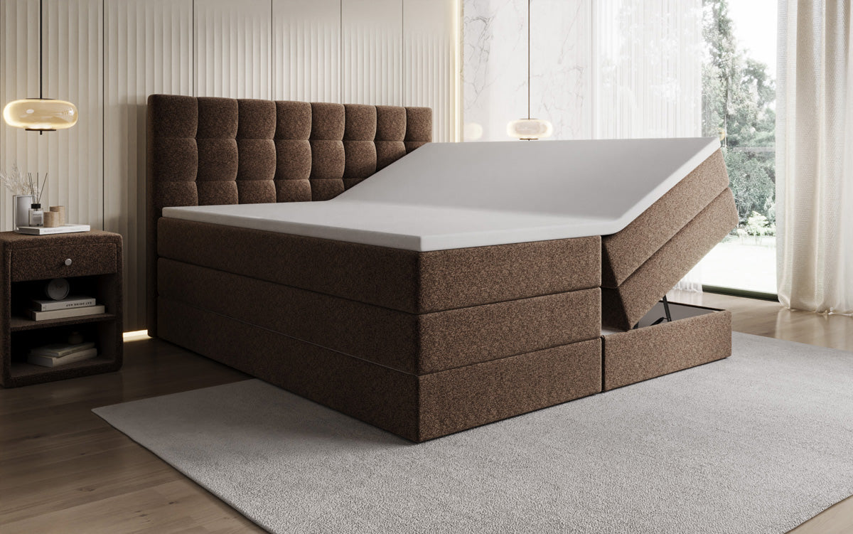 Boxspringbed Grandé in structuurstof met opbergruimte