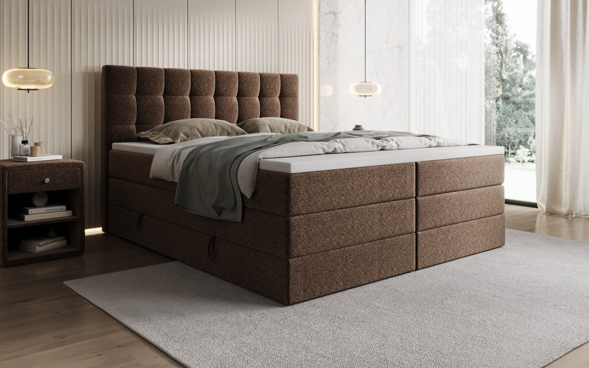 Boxspringbed Grandé in structuurstof met opbergruimte