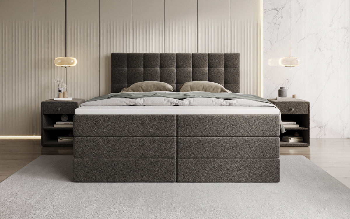 Boxspringbed Grandé in structuurstof met opbergruimte
