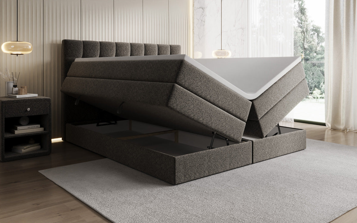Boxspringbed Grandé in structuurstof met opbergruimte