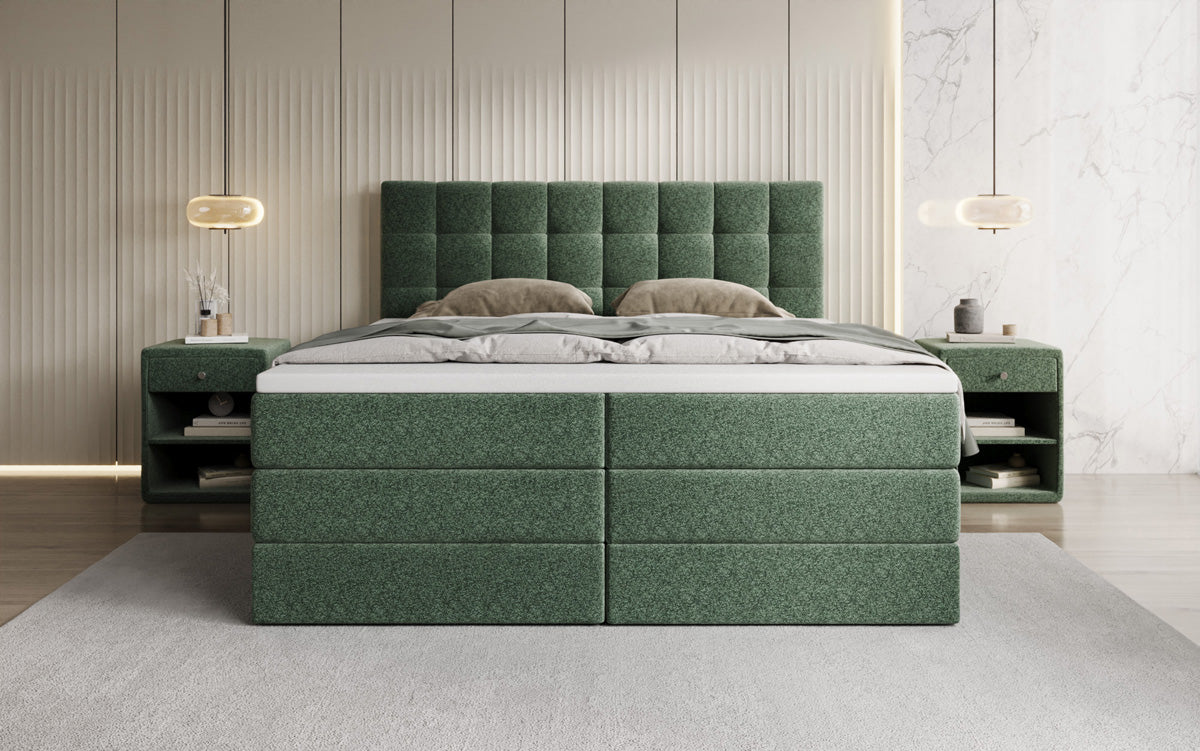 Boxspringbed Grandé in structuurstof met opbergruimte