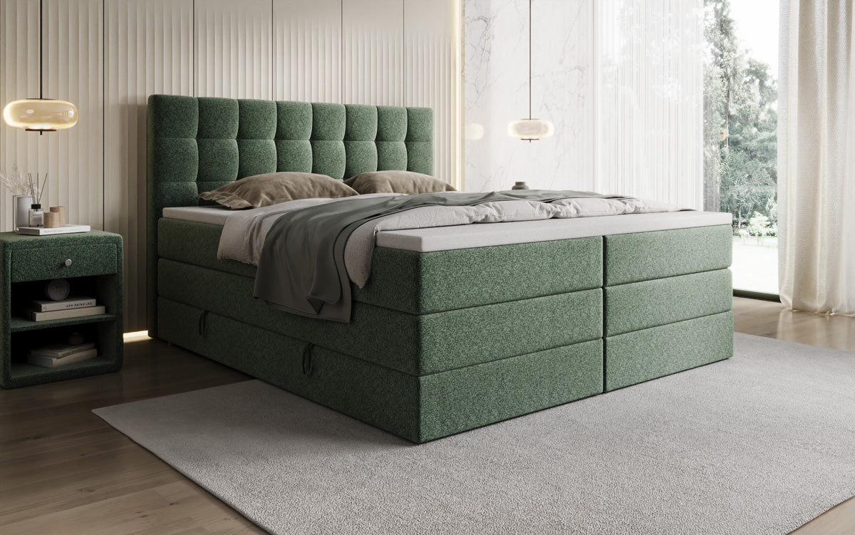 Boxspringbed Grandé in structuurstof met opbergruimte