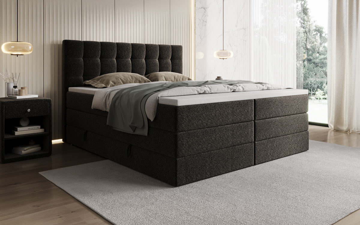 Boxspringbed Grandé in structuurstof met opbergruimte