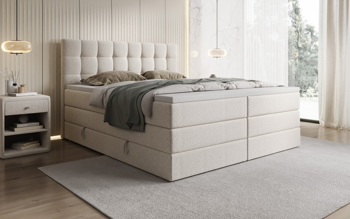 Boxspringbed Grandé in structuurstof met opbergruimte