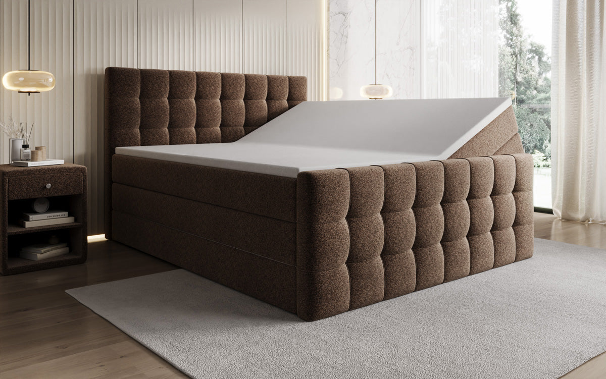 Boxspringbed Ascot in structuurstof met opbergruimte