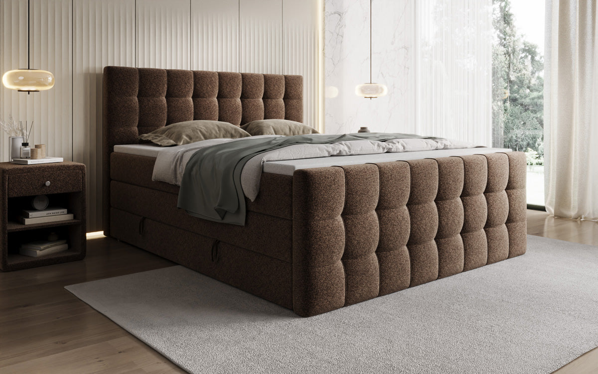 Boxspringbed Ascot in structuurstof met opbergruimte