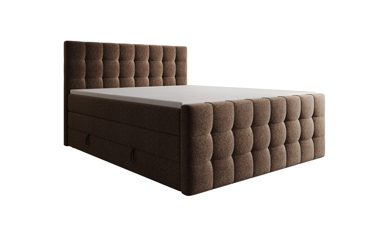 Boxspringbed Ascot in structuurstof met opbergruimte