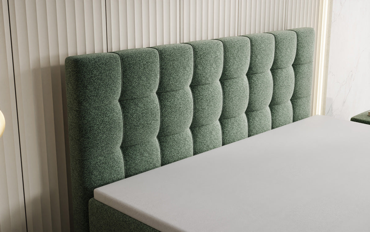Boxspringbed Ascot in structuurstof met opbergruimte