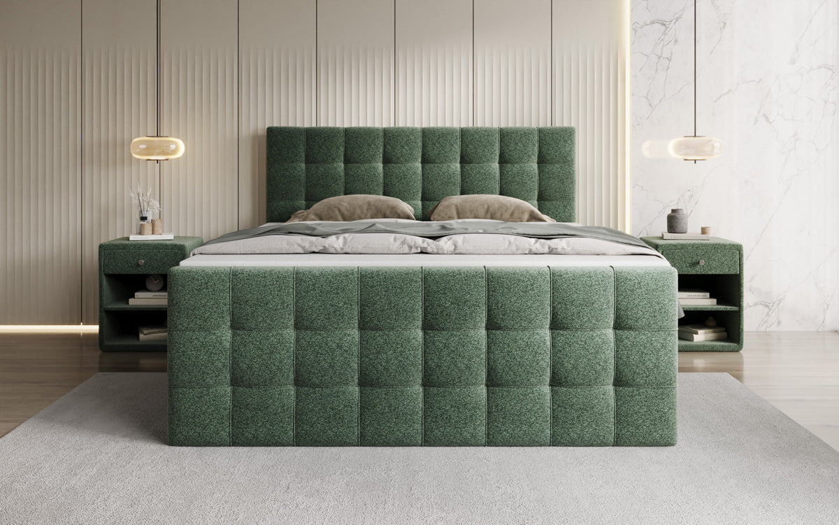 Boxspringbed Ascot in structuurstof met opbergruimte