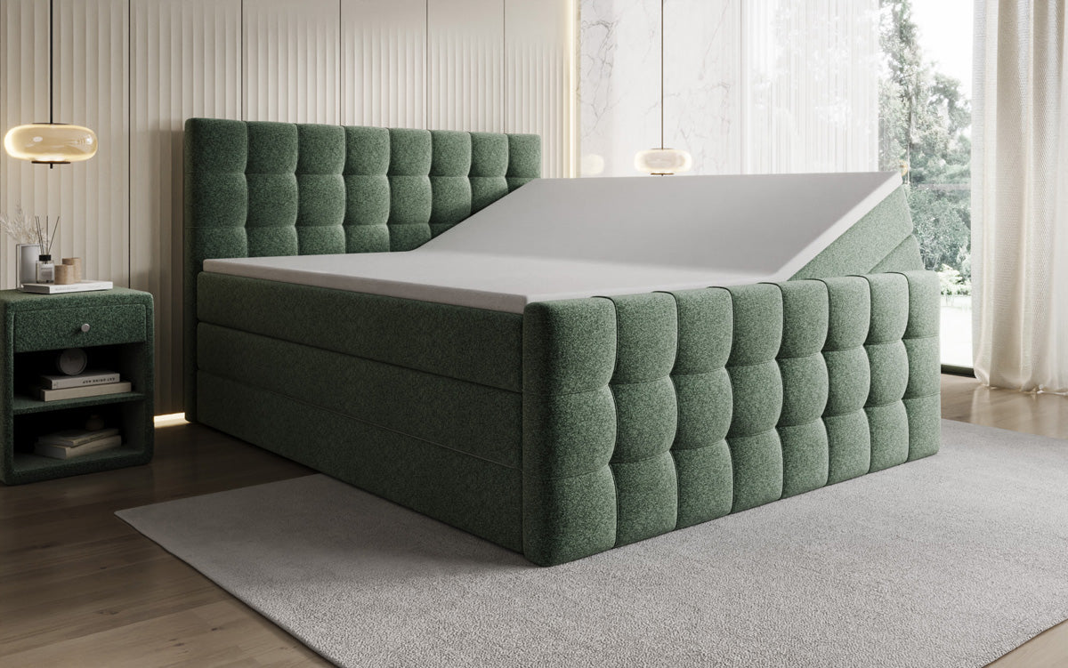 Boxspringbed Ascot in structuurstof met opbergruimte
