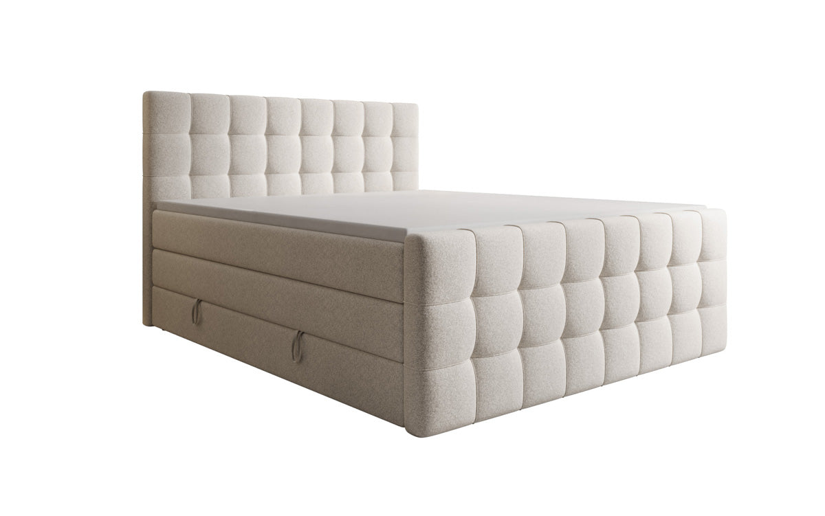 Boxspringbed Ascot in structuurstof met opbergruimte