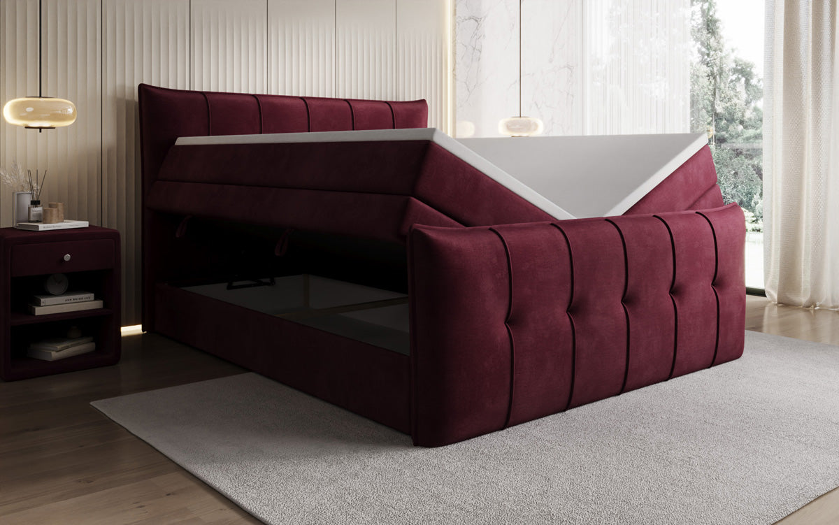 Boxspringbed Treviso met opbergruimte in Fluweel