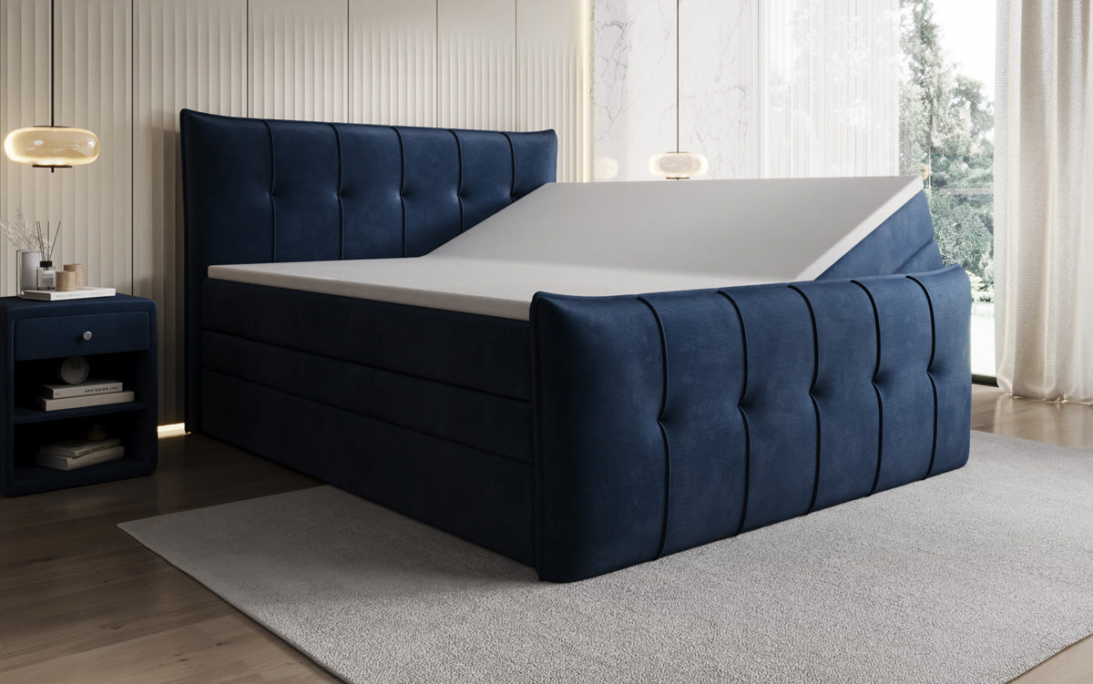 Boxspringbed Treviso met opbergruimte in Fluweel